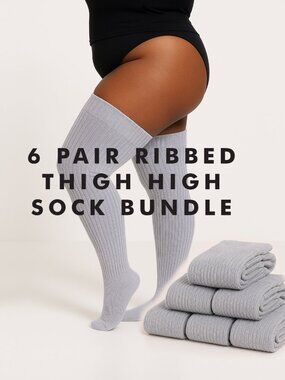 BUNDLE PLUS SIZE Thigh High Socks, Gray Women's Long Over The Knee Stocking